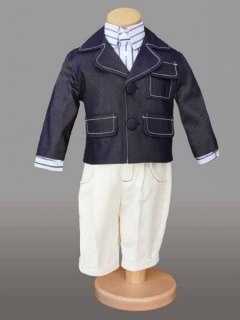 Costumas cu camasa in dungi alb-bleumarin