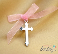 Cruciulita de botez mare cu funda roz