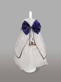 Lumanare de botez cu funda bleumarin si ursulet in leagan