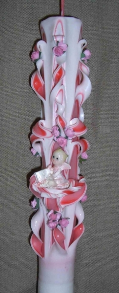 Lumanare de botez sculptata la ambele capete de 60 cm