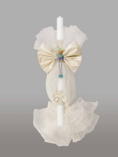 Lumanare pentru botez cu baietel si funde crem