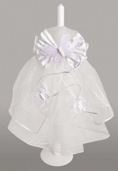 Lumanare pentru botez cu fluturasi si funda alba