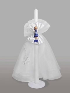 Lumanare pentru botez cu funda alba si fetita marinar