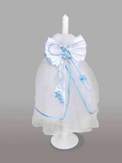 Lumanare pentru botez cu funda alba si ursuleti bleu
