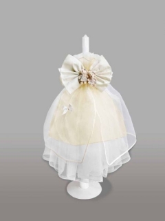 Lumanare pentru botez cu funda alba si ursuleti maro