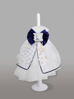 Lumanare pentru botez cu funda albastra si far