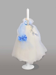 Lumanare pentru botez cu funda bleu si print