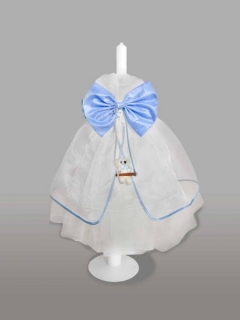 Lumanare pentru botez cu funda bleu si ursulet in leagan