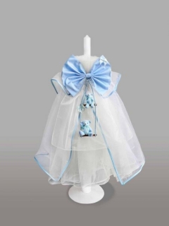 Lumanare pentru botez cu funda bleu si ursuleti in leagan