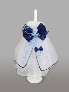 Lumanare pentru botez cu doua funde bleumarin si ursulet bleu