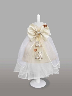 Lumanare pentru botez cu funda crem cu ursuleti in leagan