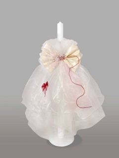 Lumanare pentru botez cu funda crem si brosa