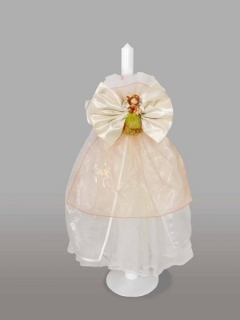 Lumanare pentru botez cu funda crem si fetita