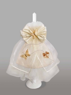Lumanare pentru botez cu funda crem si fluturasi
