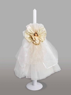 Lumanare pentru botez cu funda crem si ingeras