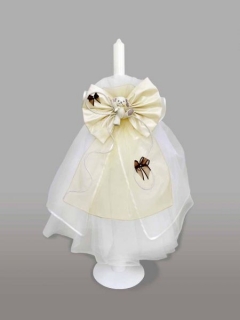 Lumanare pentru botez cu funda crem si ursulet