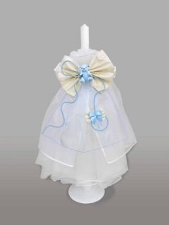 Lumanare pentru botez cu funda crem si ursulet bleu