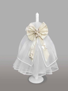 Lumanare pentru botez cu funda crem si ursuleti