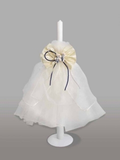 Lumanare pentru botez cu funda crem si ursuleti in albastru