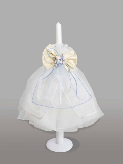 Lumanare pentru botez cu funda crem si ursuleti in bleu