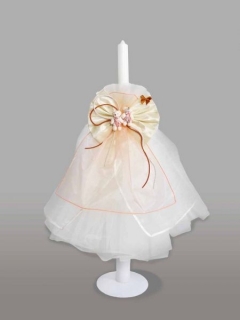 Lumanare pentru botez cu funda crem si ursuleti in roz