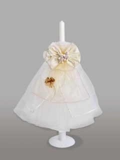 Lumanare pentru botez cu funda crem si ursuleti maro