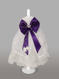 Lumanare pentru botez cu funda mov si fluturas
