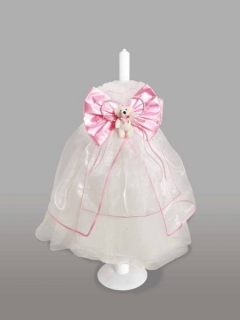 Lumanare pentru botez cu funda roz si ursulet