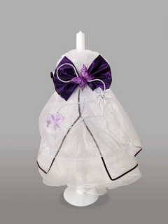 Lumanare pentru botez cu funda si fluturas mov