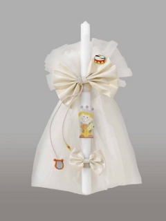 Lumanare pentru botez cu funde crem si print