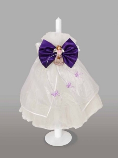 Lumanare pentru botez cu funde mov si ingeras