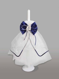 Lumanare pentru botez cu fundita bleumarin si ursuleti