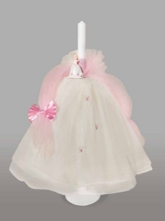 Lumanare pentru botez cu fundita roz si printesa