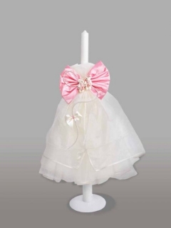 Lumanare pentru botez cu fundita roz si ursuleti