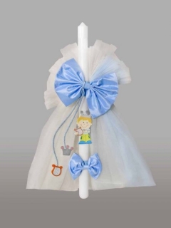 Lumanare pentru botez cu fundite bleu si print