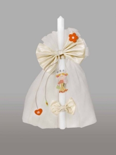 Lumanare pentru botez cu fundite crem si printesa