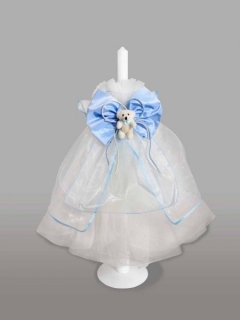 Lumanare pentru botez cu ursulet si funda bleu