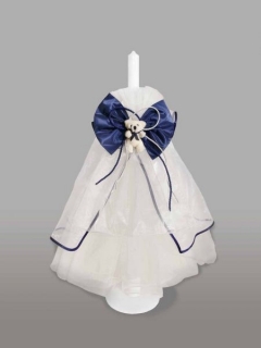 lumanare pentru botez cu ursulet si funda bleumarin