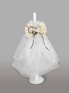 Lumanare pentru botez cu ursulet si funda crem