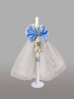 Lumanare pentru botez cu ursulet si fundita bleu