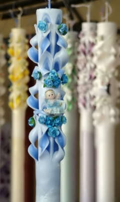 Lumanare de botez sculptata la capatul superior de 60 cm