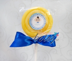 Marturie de botez acadea colorata cu fundita albastra si bebelus