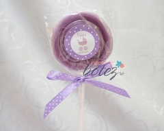 Marturie de botez acadea colorata cu fundita lila si bulinute