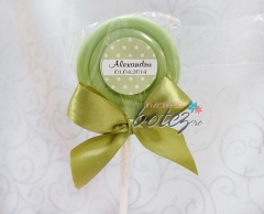 Marturie de botez acadea colorata cu fundita olive si buline