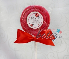 Marturie de botez acadea colorata cu fundita rosie si buburuze