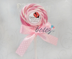 Marturie de botez acadea colorata cu fundita roz si buburuza