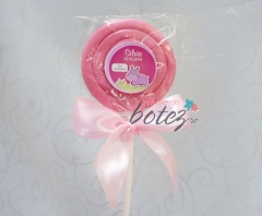 Marturie de botez acadea colorata cu fundita roz si hipopotam