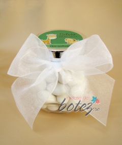 Marturie de botez borcanas cu funda alba si animalute