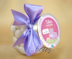 Marturie de botez borcanas cu funda lila si hipopotam