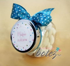 Marturie de botez borcanas cu funda turcoaz cu buline